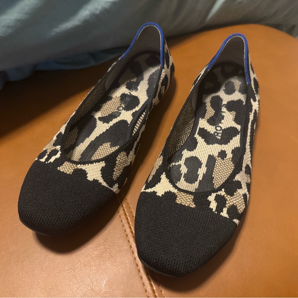 Rothy's Black and Cream Leopard Flats